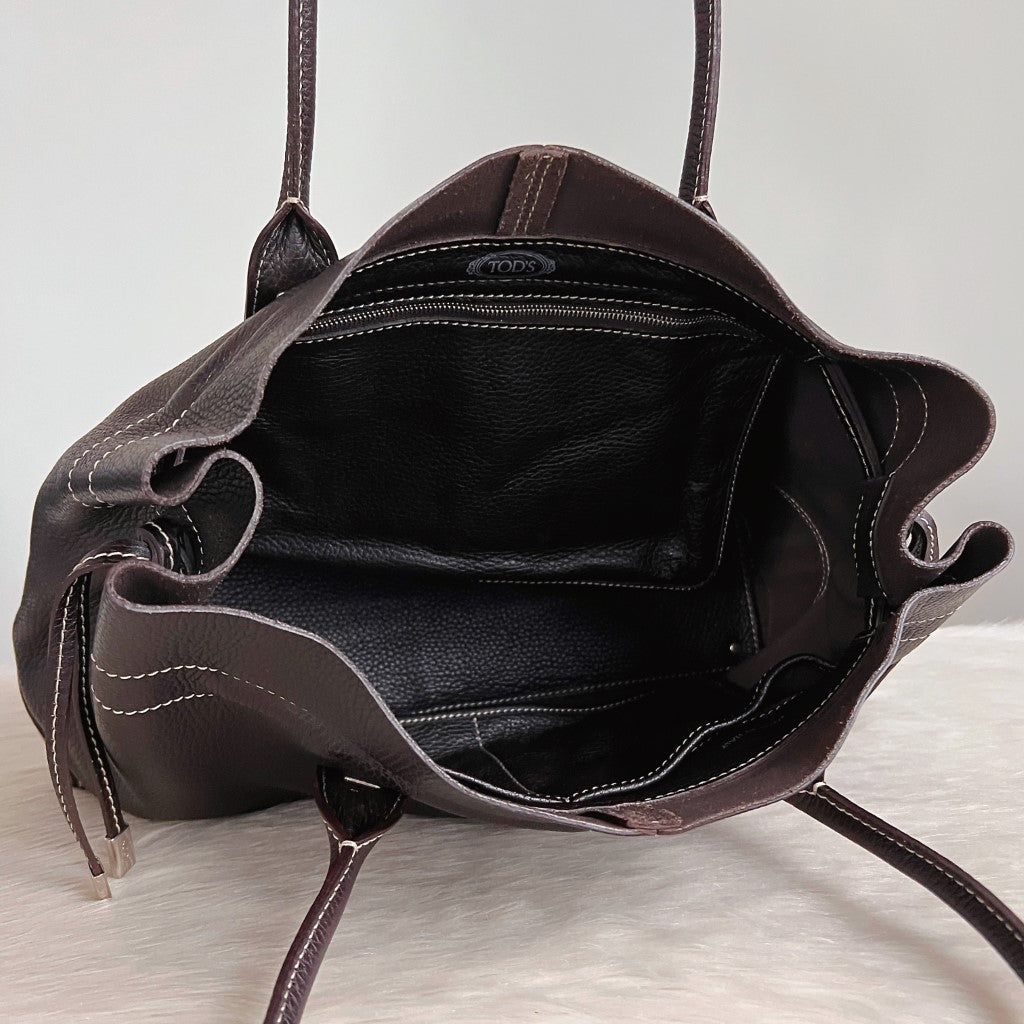 Tod's Chocolate Leather Iconic Princess Diana D Tote Bag Excellent