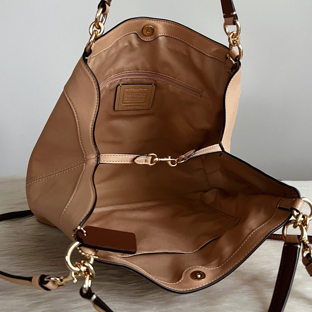 Coach Nude Leather Front Logo Patchwork 2 Way Shoulder Bag Like New