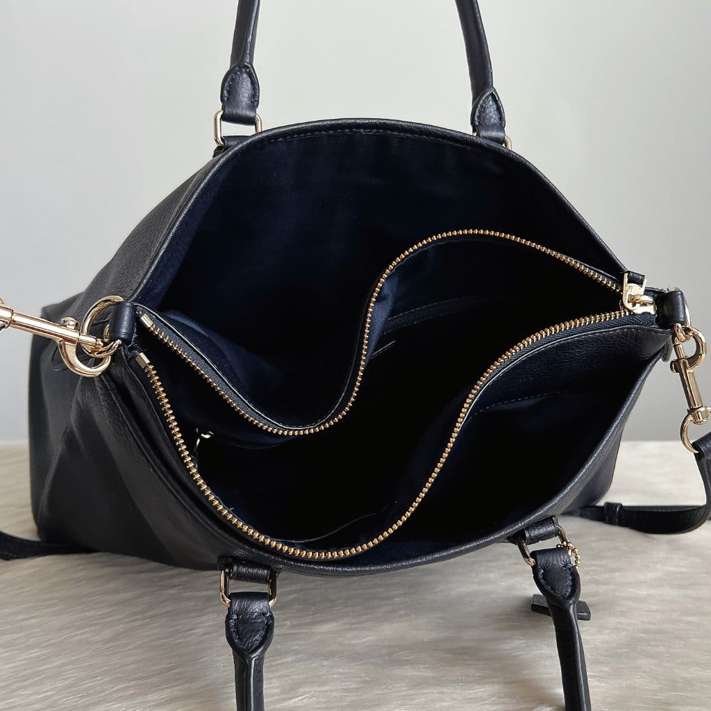 Coach Navy Leather Triple Compartment Career 2 Way Shoulder Bag Excellent