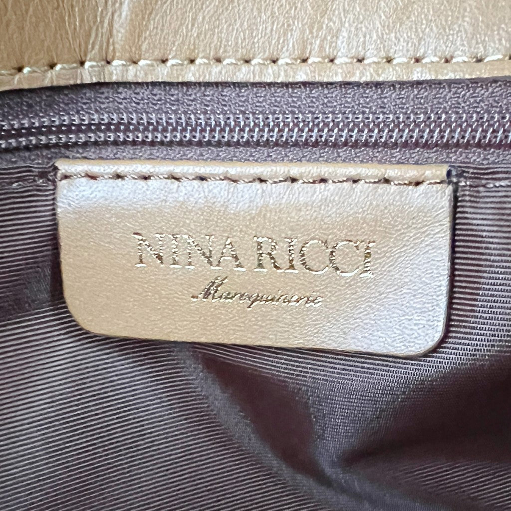 Nina Ricci Caramel Leather Straw Triple Compartment Shoulder Bag