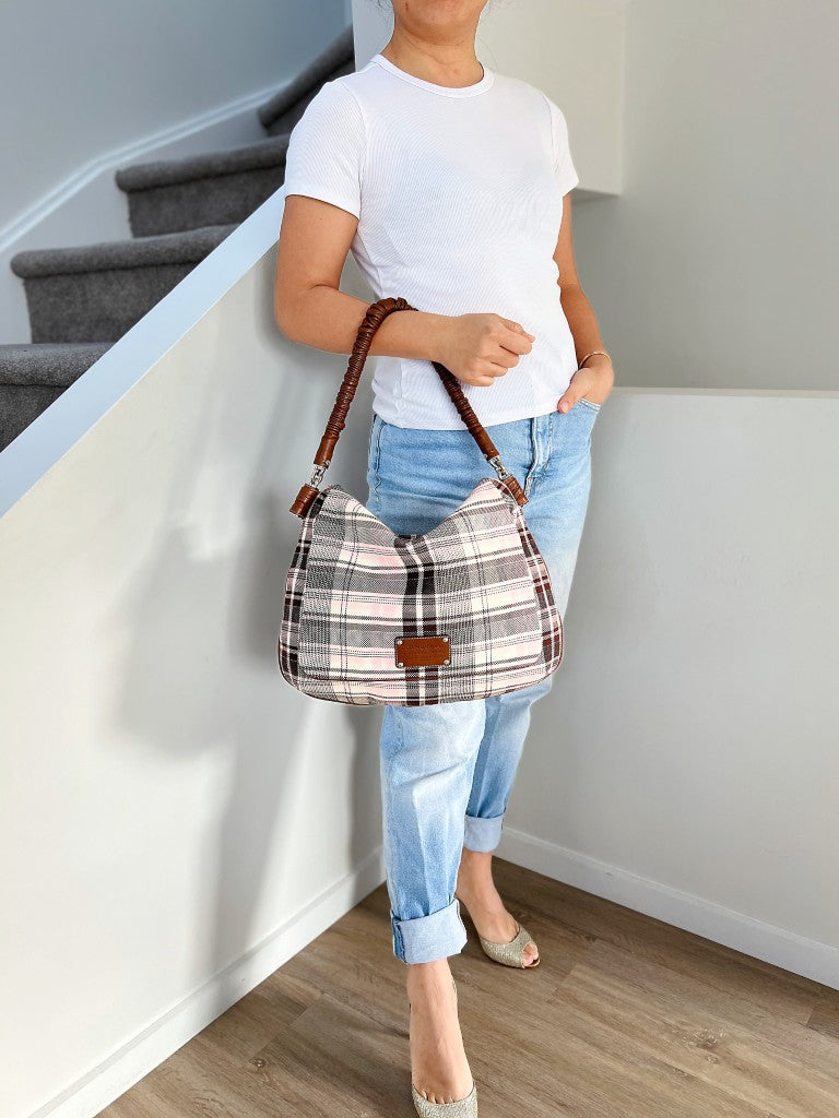 Dolce & Gabbana Caramel Leather Check Pattern Carryall Shoulder Bag Like New