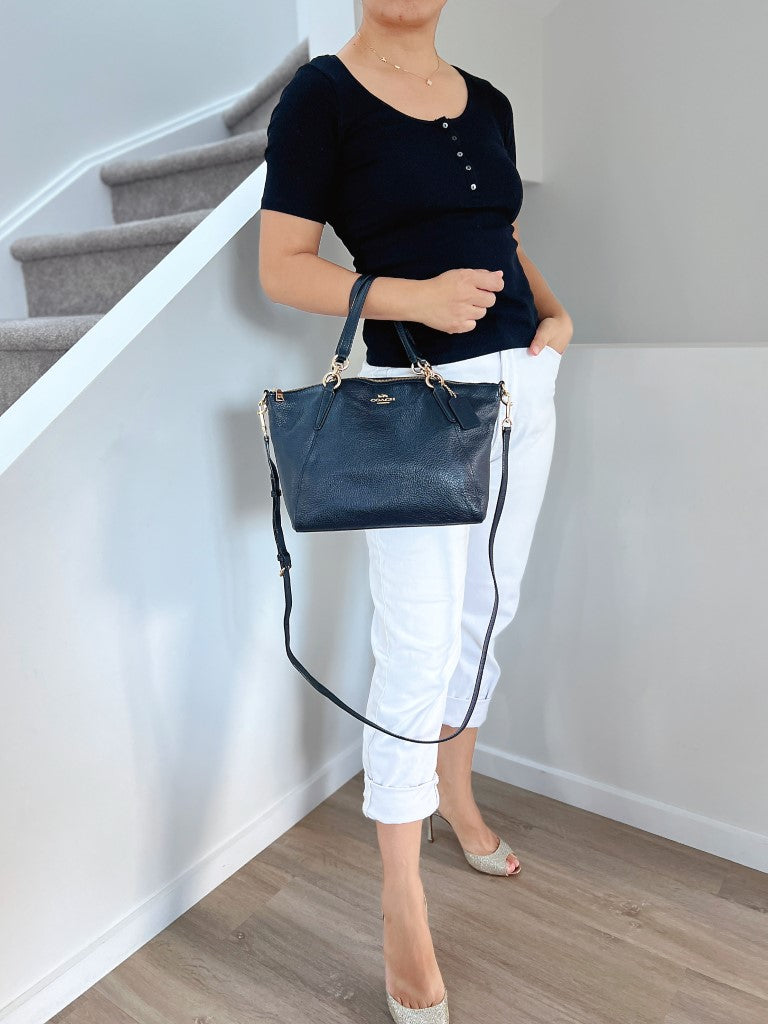 Coach Black Leather Chain Detail 2 Way Shoulder Bag Excellent