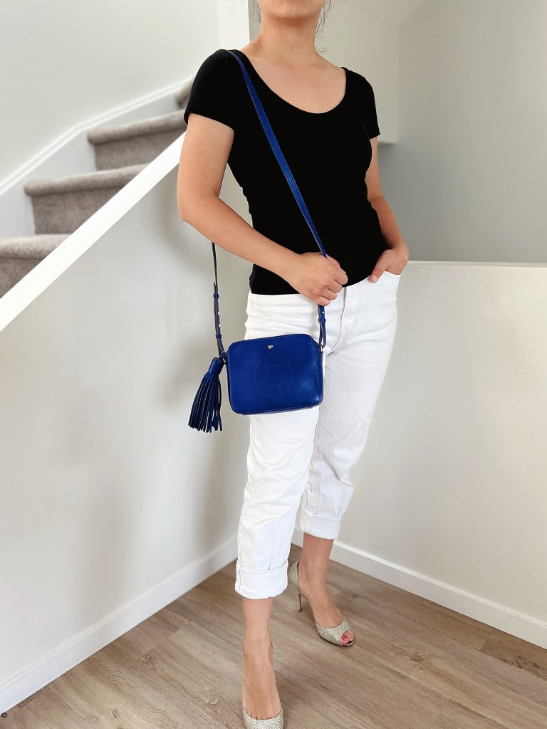 Anya Hindmarch Blue Leather Signature Smily Face Crossbody Shoulder Bag Excellent
