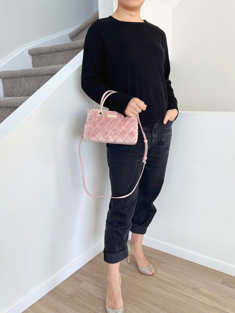 Kate Spade Pink Fur Quilted Small 2 Way Shoulder Bag Like New