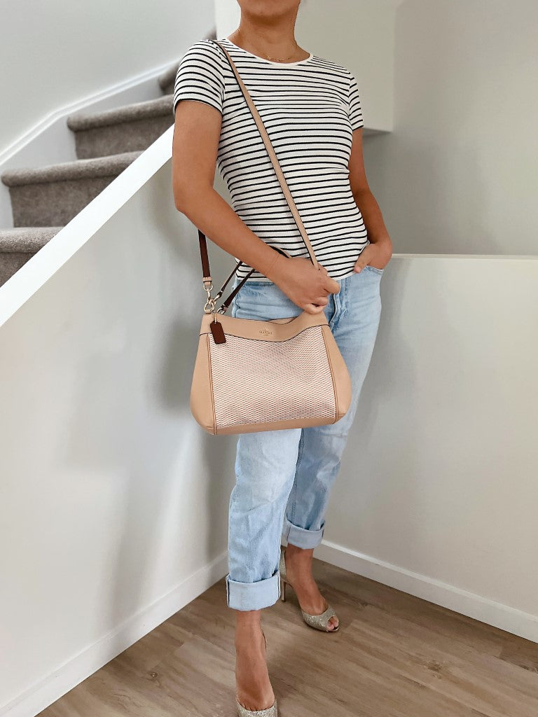 Coach Nude Leather Front Logo Patchwork 2 Way Shoulder Bag Like New