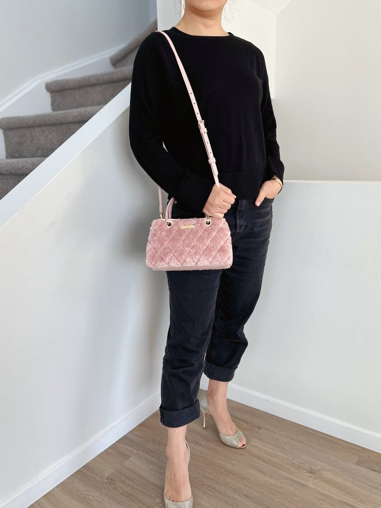 Kate Spade Pink Fur Quilted Small 2 Way Shoulder Bag Like New