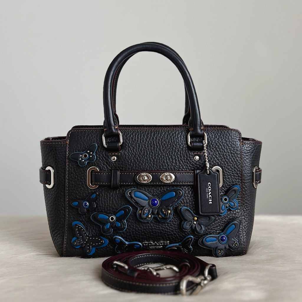 Coach Black Leather Butterfly Detail Turn Lock Mini 2 Way Shoulder Bag Like New