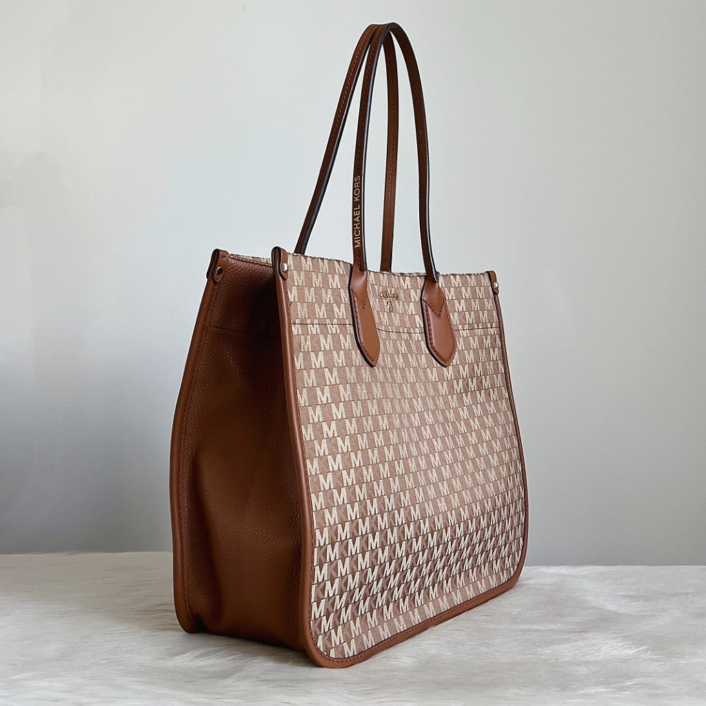 Michael Kors Caramel Leather Monogram Large Book Tote Shoulder Bag Like New