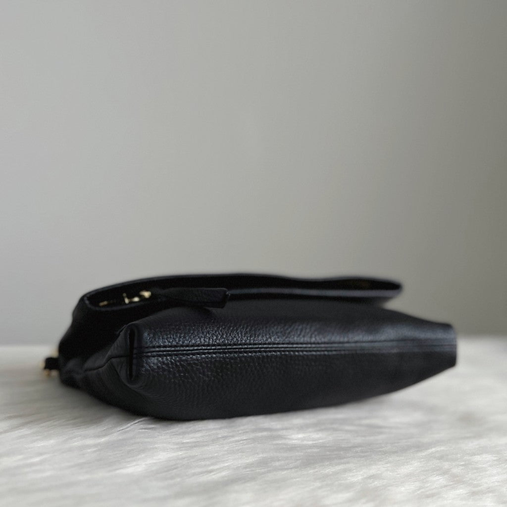 Tory Burch Black Leather Front Detail Chain Crossbody Shoulder Bag Like New