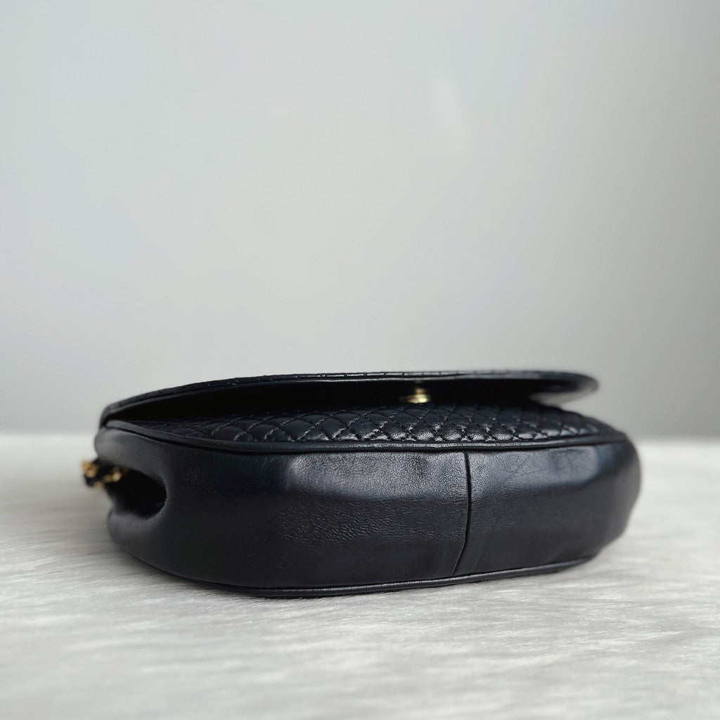 Bally Black Leather Quilited Front Logo Crossbody Shoulder Bag Excellent