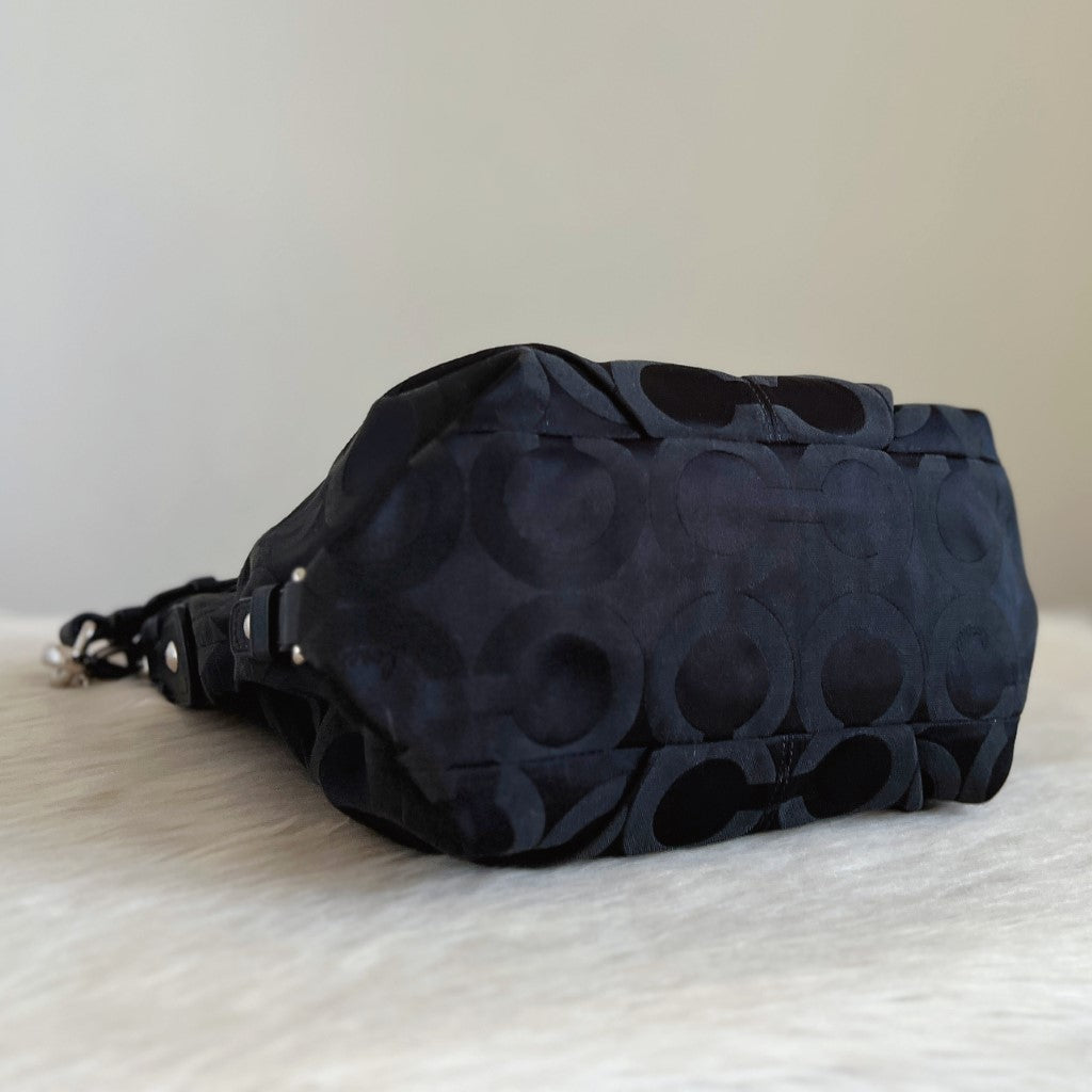 Coach Black Leather Monogram Slouchy 2 Way Shoulder Bag Excellent