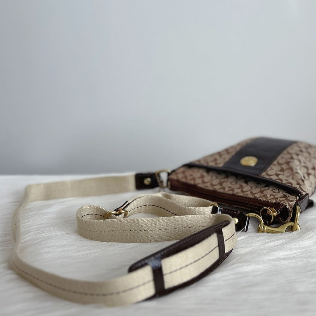 Coach Patent Brown Leather Monogram Patchwork Crossbody Shoulder Bag Like New