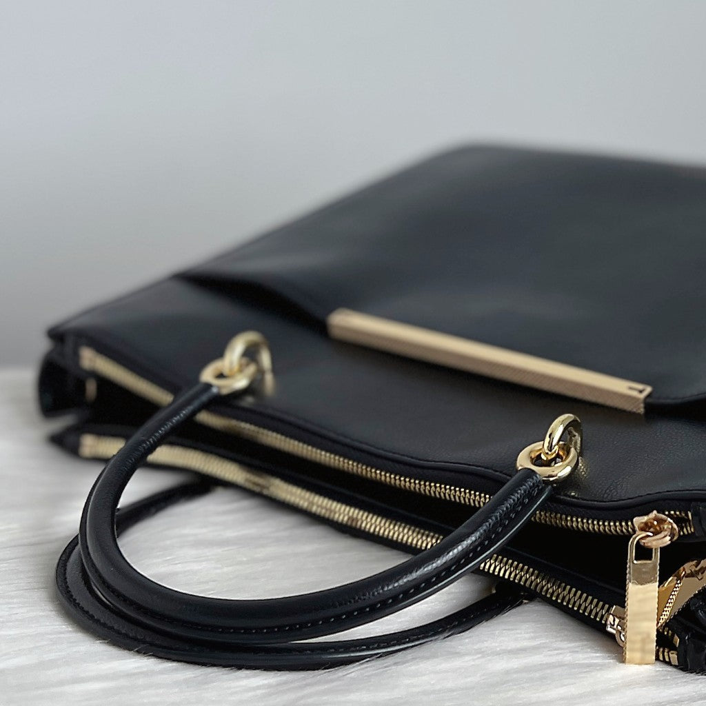 Ted Baker Black Leather Career Triple Compartment 2 Way Shoulder Bag Like New
