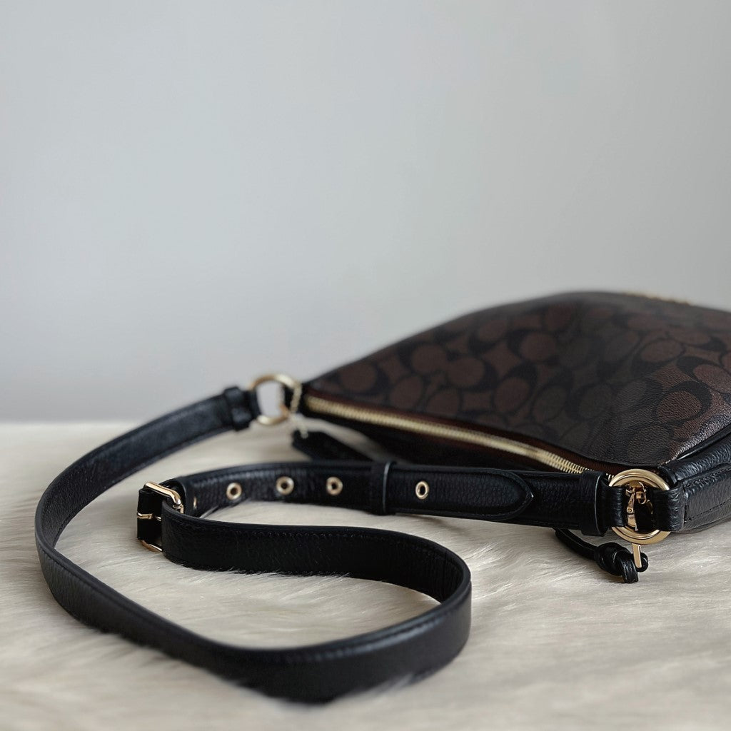 Coach Black Leather Monogram Front Logo Crossbody Shoulder Bag Like New