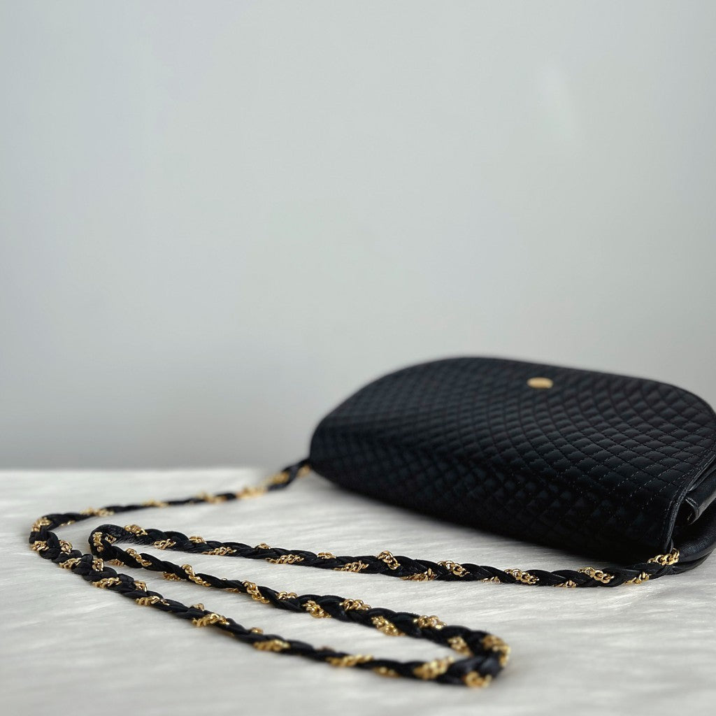 Bally Black Leather Quilited Front Logo Crossbody Shoulder Bag Excellent