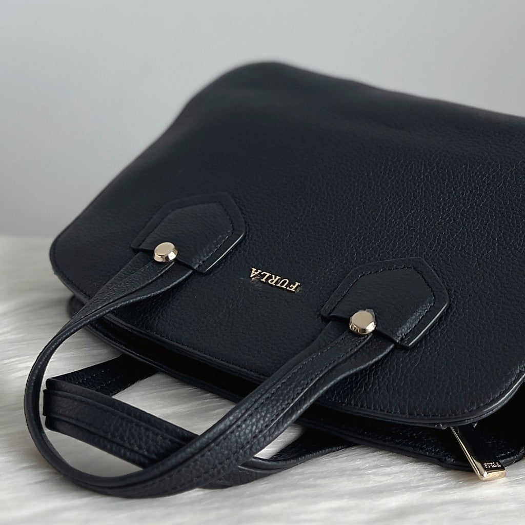 Furla Black Leather Front Logo 2 Way Shoulder Bag Like New