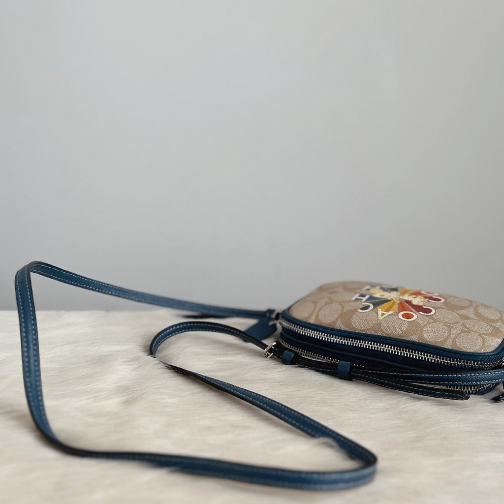 Coach Navy Leather Monogram Double Compartment Crossbody Shoulder Bag Like New