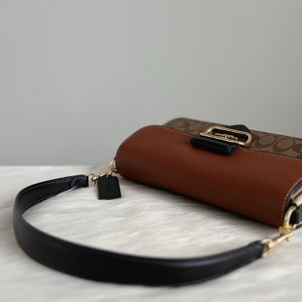 Coach Two Tone Leather Monogram Flap Detail 2 Way Shoulder Bag Like New