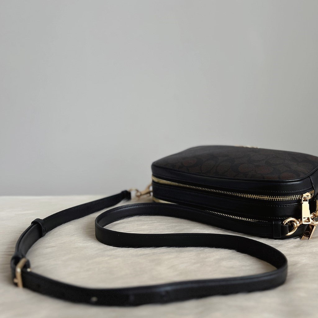 Coach Black Leather Monogram Double Compartment Crossbody Shoulder Bag Like New