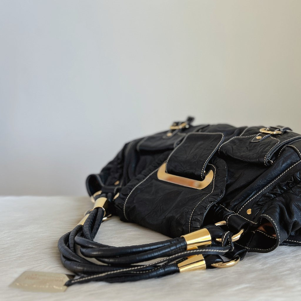 Dolce & Gabbana D&G Black Leather Front Detail Shoulder Bag Excellent