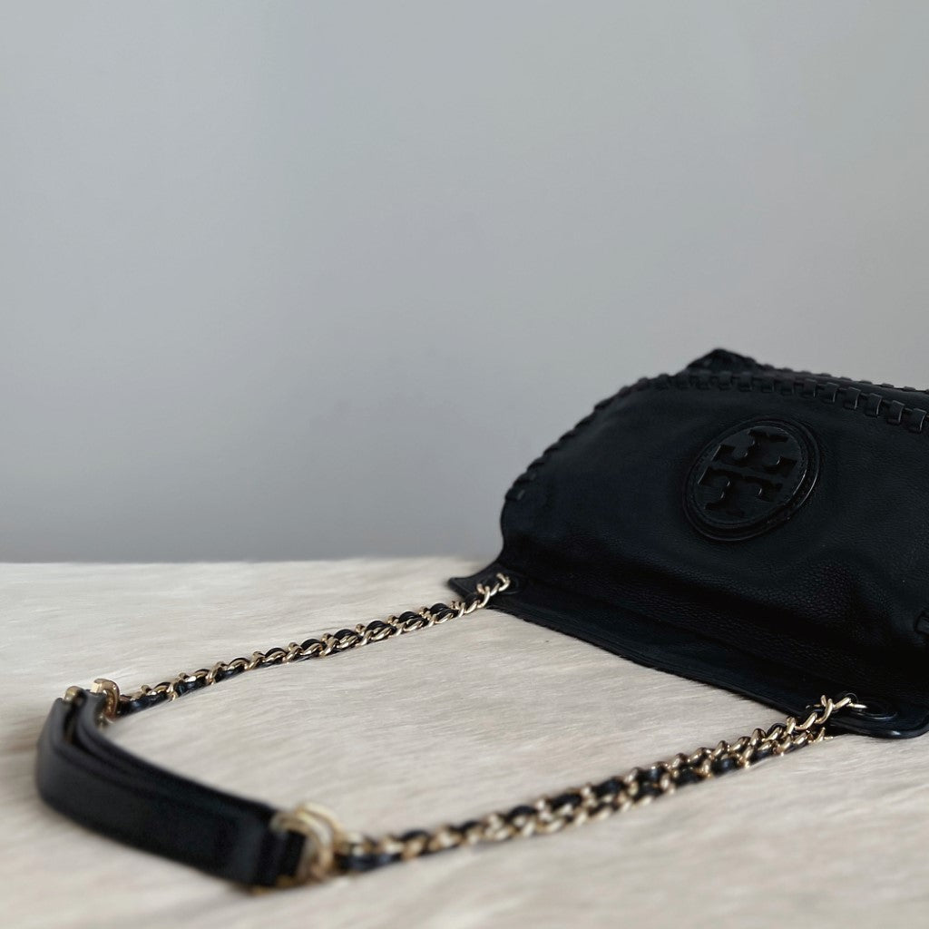Tory Burch Black Leather Chain Detail 3 Way Shoulder Bag Like New