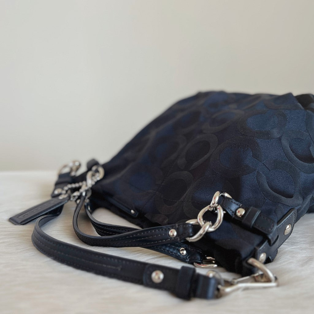 Coach Black Leather Monogram Slouchy 2 Way Shoulder Bag Excellent