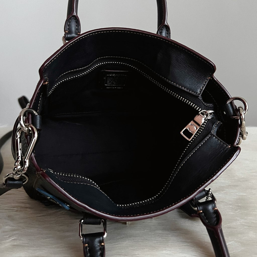 Coach Black Leather Butterfly Detail Turn Lock Mini 2 Way Shoulder Bag Like New