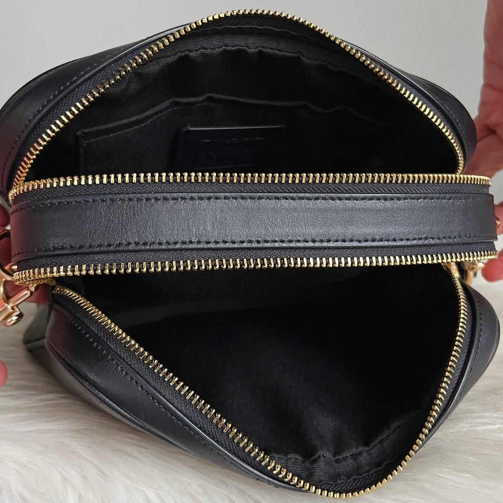 Coach Black Leather Monogram Double Compartment Crossbody Shoulder Bag Like New