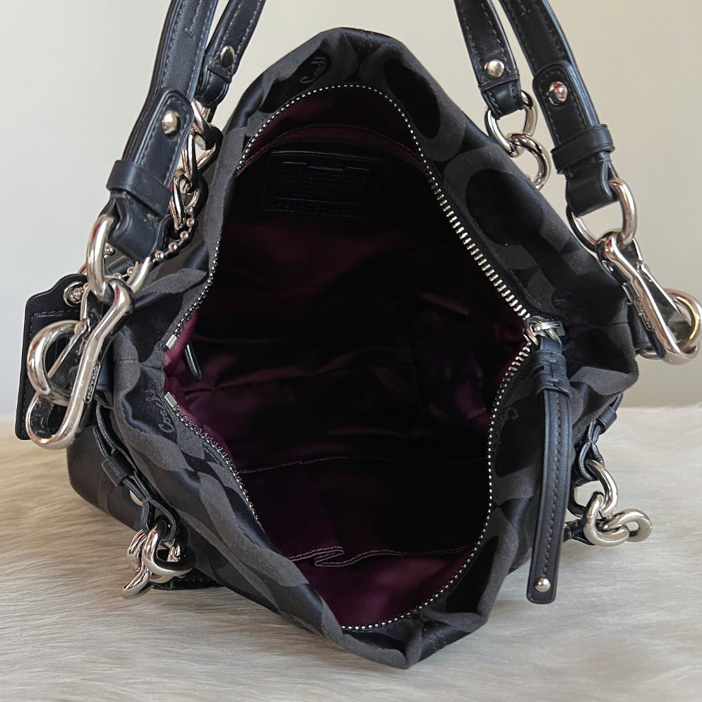 Coach Black Leather Monogram Slouchy 2 Way Shoulder Bag Excellent