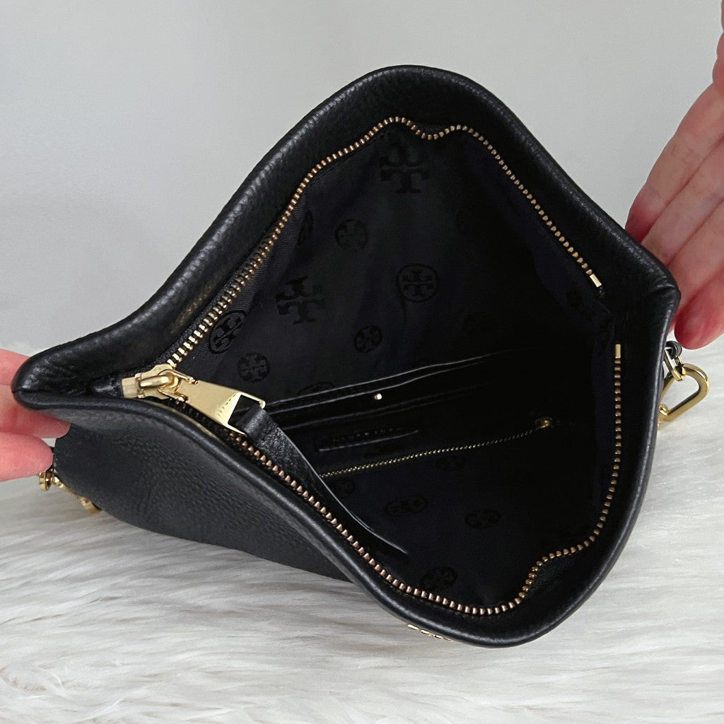 Tory Burch Black Leather Front Detail Chain Crossbody Shoulder Bag Like New