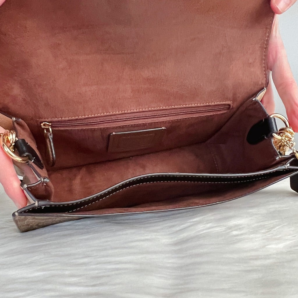 Coach Two Tone Leather Monogram Flap Detail 2 Way Shoulder Bag Like New