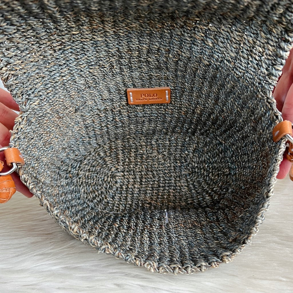 Ralph Lauren Caramel Leather Front Buckle Straw Crossbody Shoulder Bag Excellent