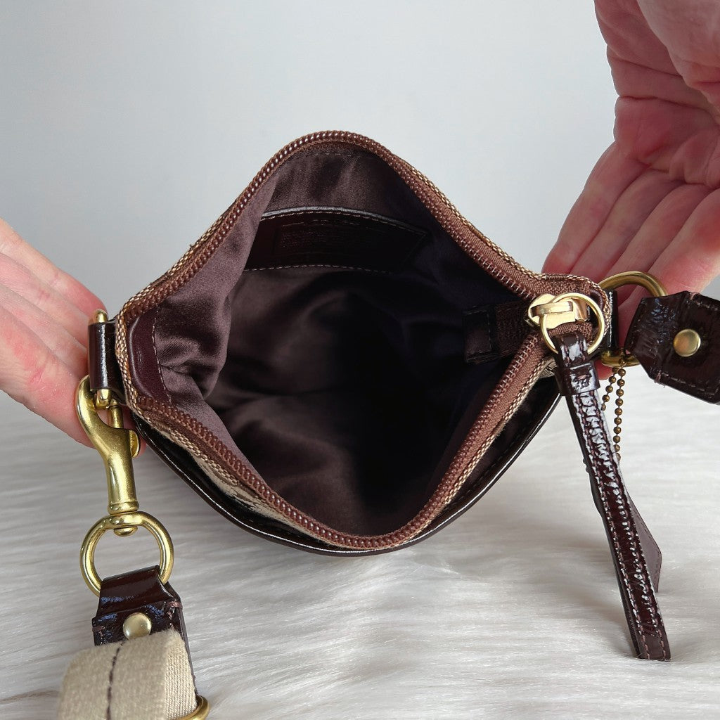 Coach Patent Brown Leather Monogram Patchwork Crossbody Shoulder Bag Like New