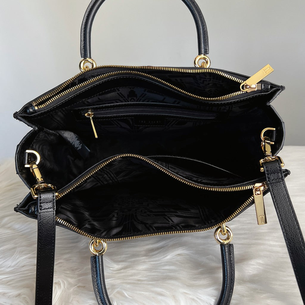 Ted Baker Black Leather Career Triple Compartment 2 Way Shoulder Bag Like New