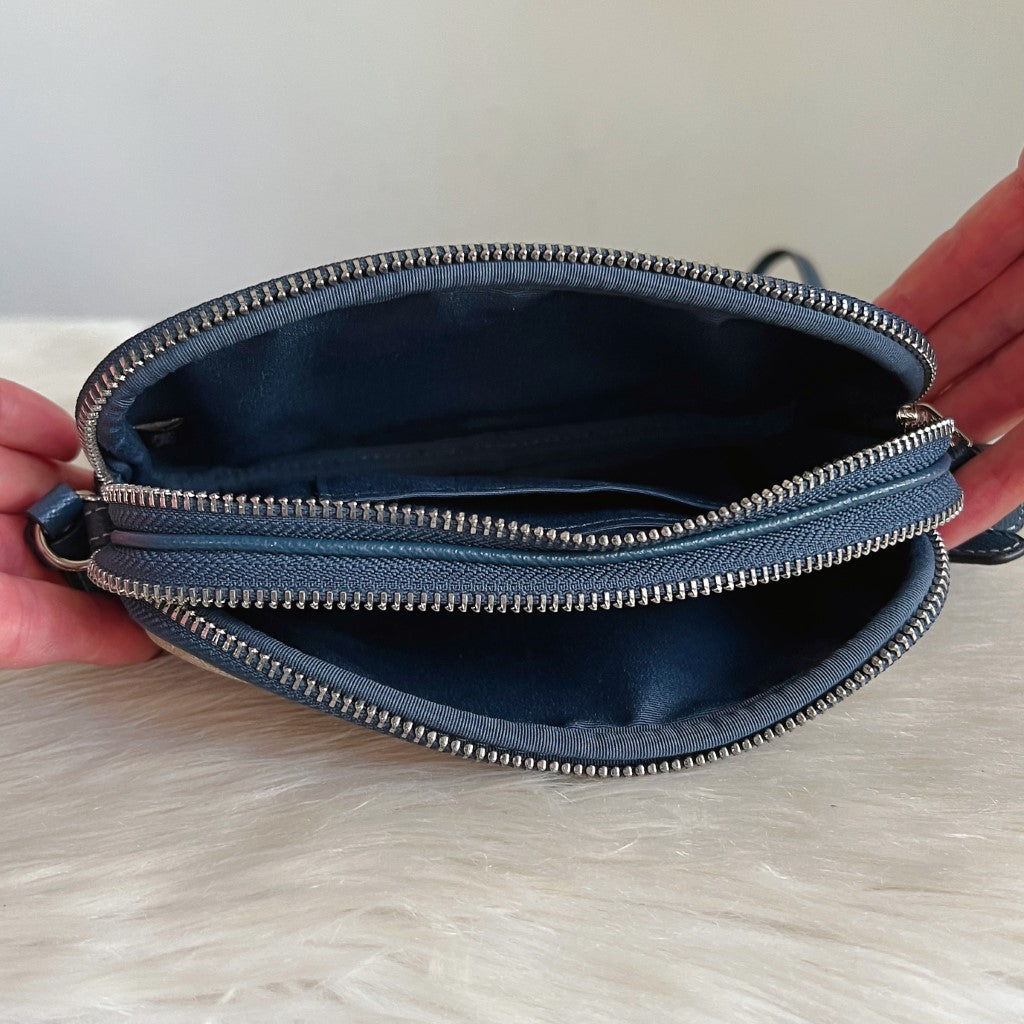 Coach Navy Leather Monogram Double Compartment Crossbody Shoulder Bag Like New