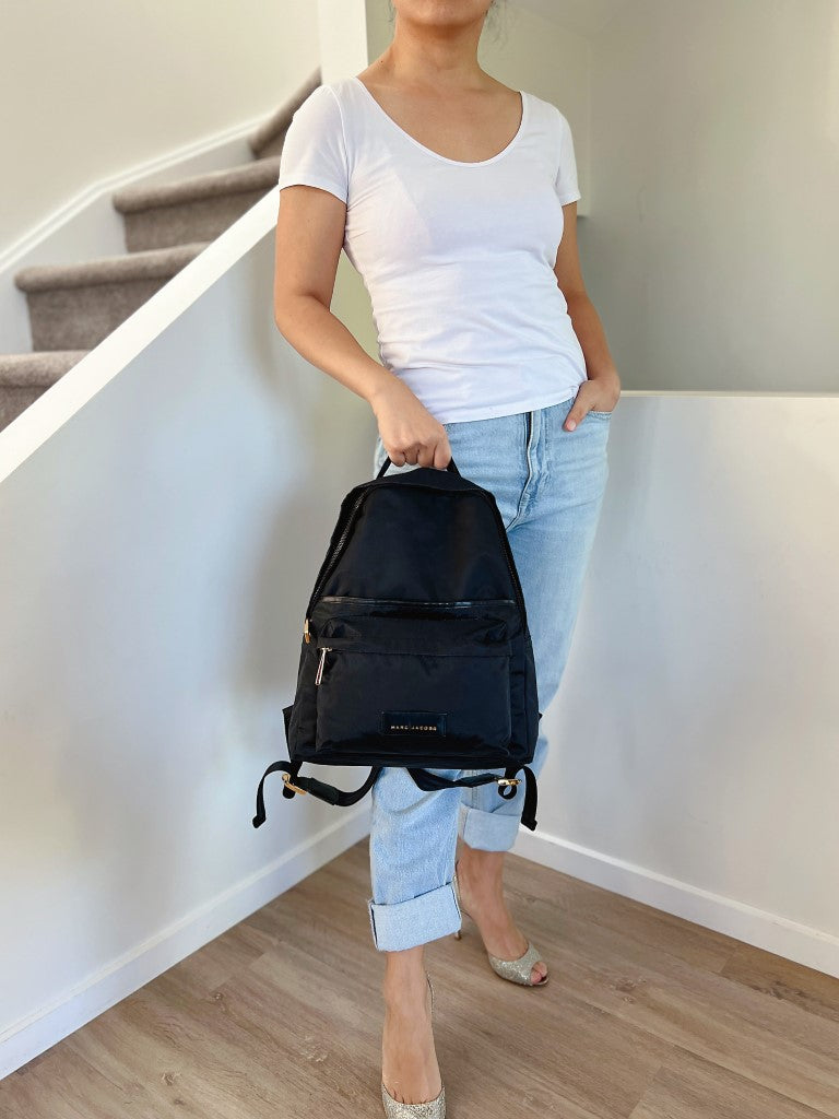 Marc Jacobs Black Double Compartment Front Logo Backpack