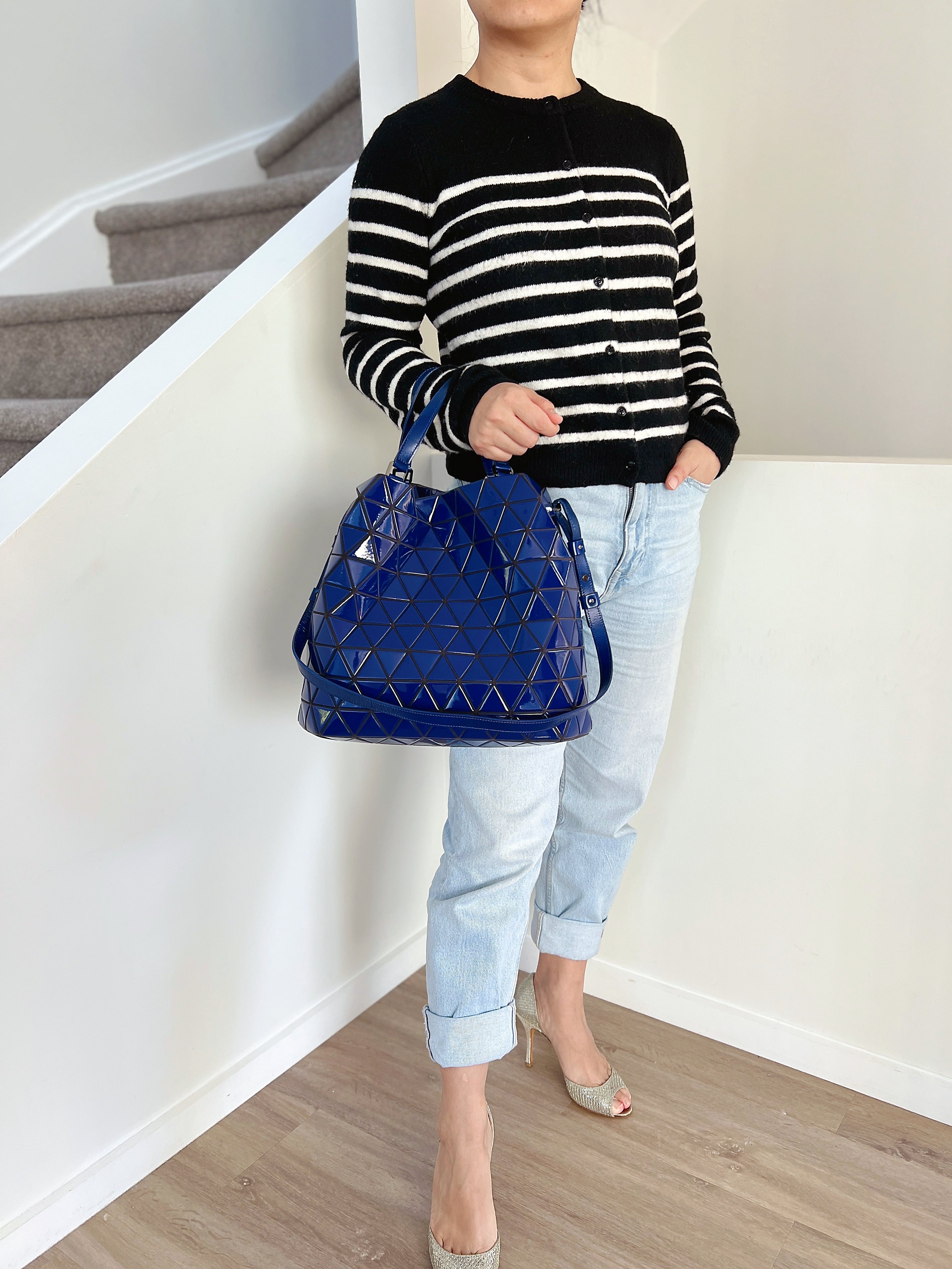 Issey Miyake Blue Block Geometric Panels 2 Way Shoulder Bag Excellent