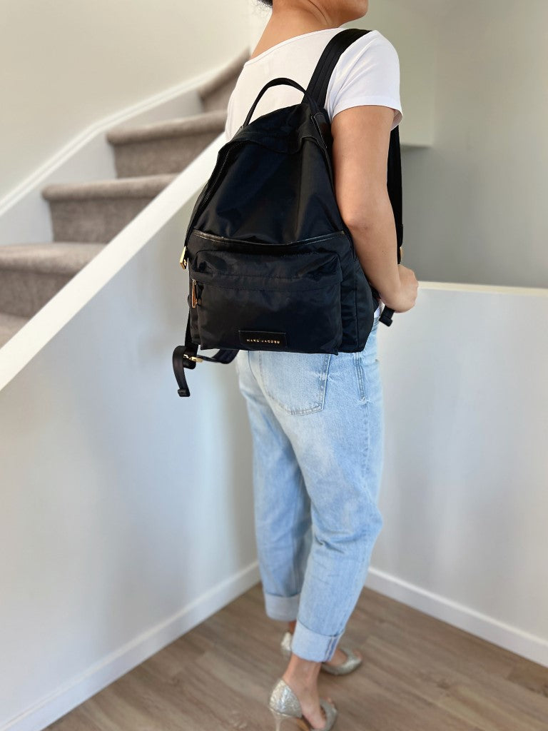 Marc Jacobs Black Double Compartment Front Logo Backpack