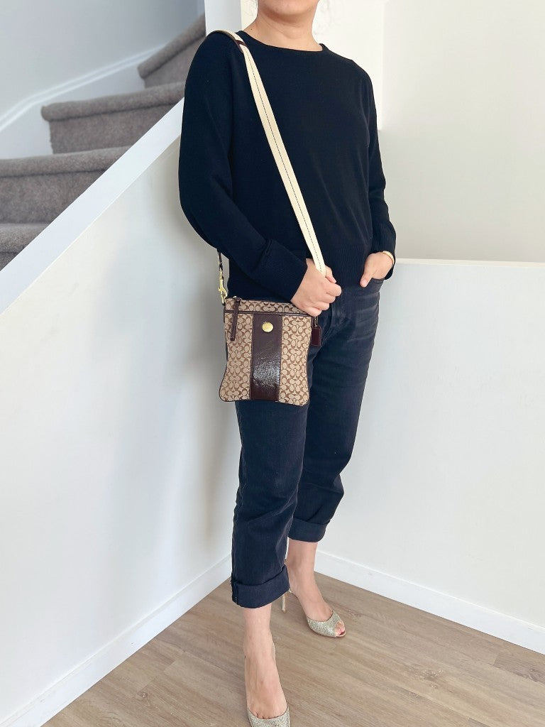 Coach Patent Brown Leather Monogram Patchwork Crossbody Shoulder Bag Like New