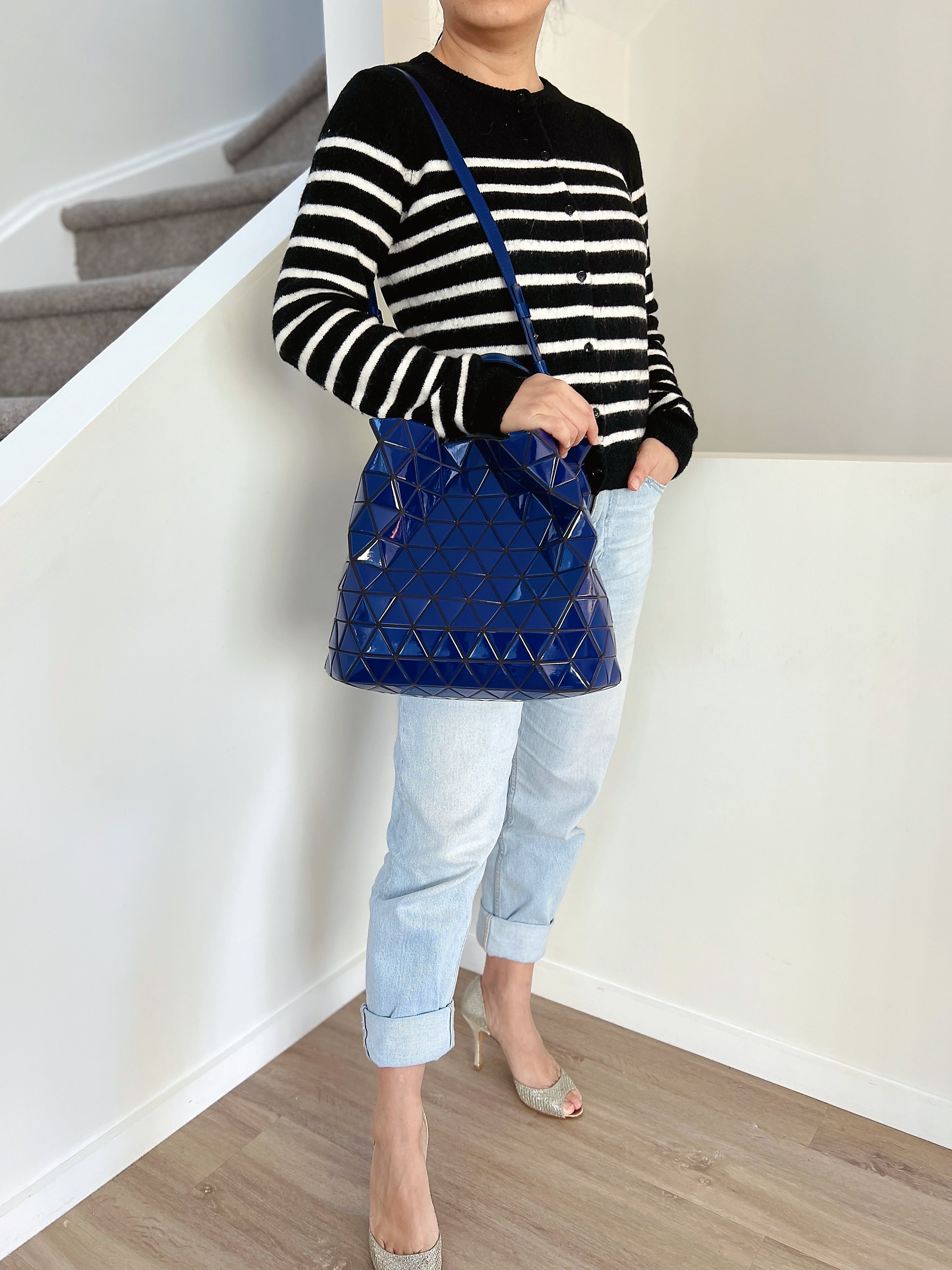 Issey Miyake Blue Block Geometric Panels 2 Way Shoulder Bag Excellent