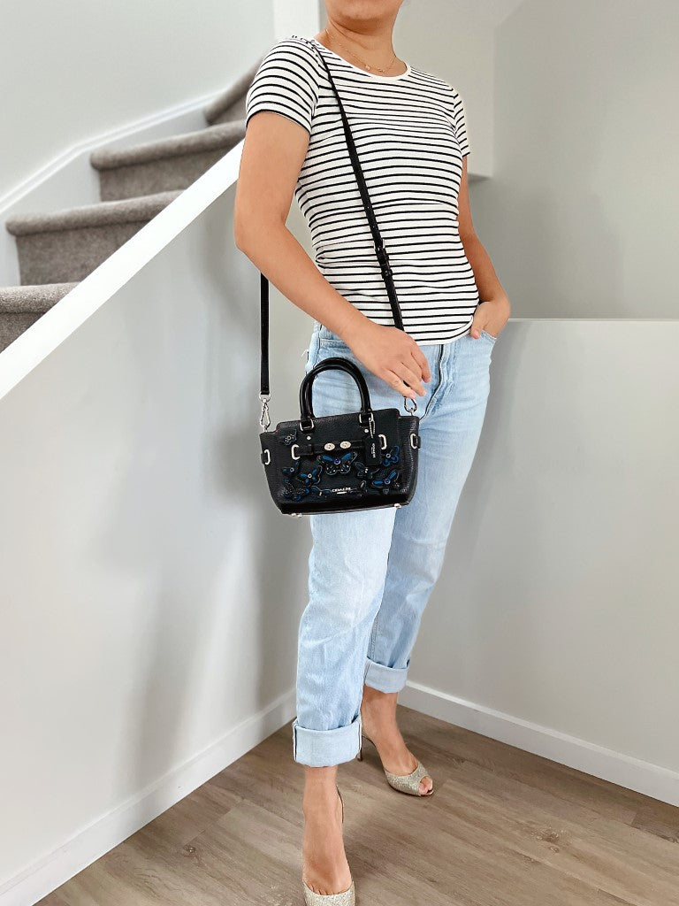 Coach Black Leather Butterfly Detail Turn Lock Mini 2 Way Shoulder Bag Like New