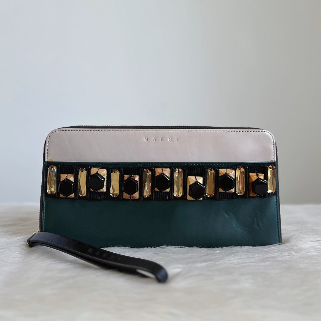 Marni Tri-Tone Leather Front Detail Wrist Strap Clutch Bag