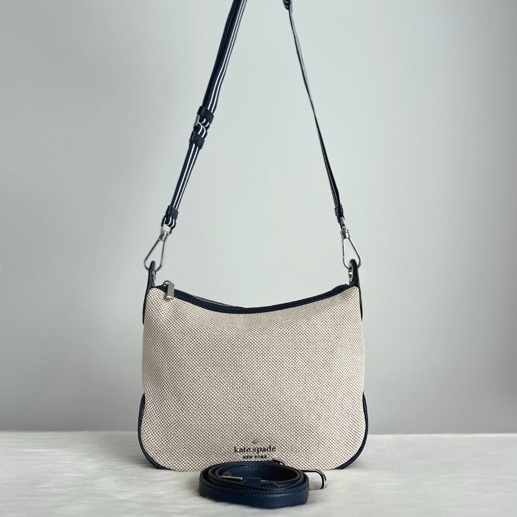 Kate Spade Navy Leather Trim Double Strap Crossbody Shoulder Bag Like New