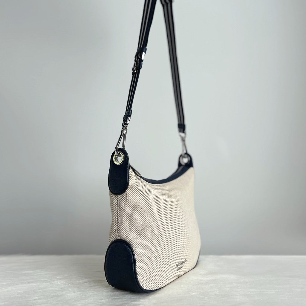 Kate Spade Navy Leather Trim Double Strap Crossbody Shoulder Bag Like New