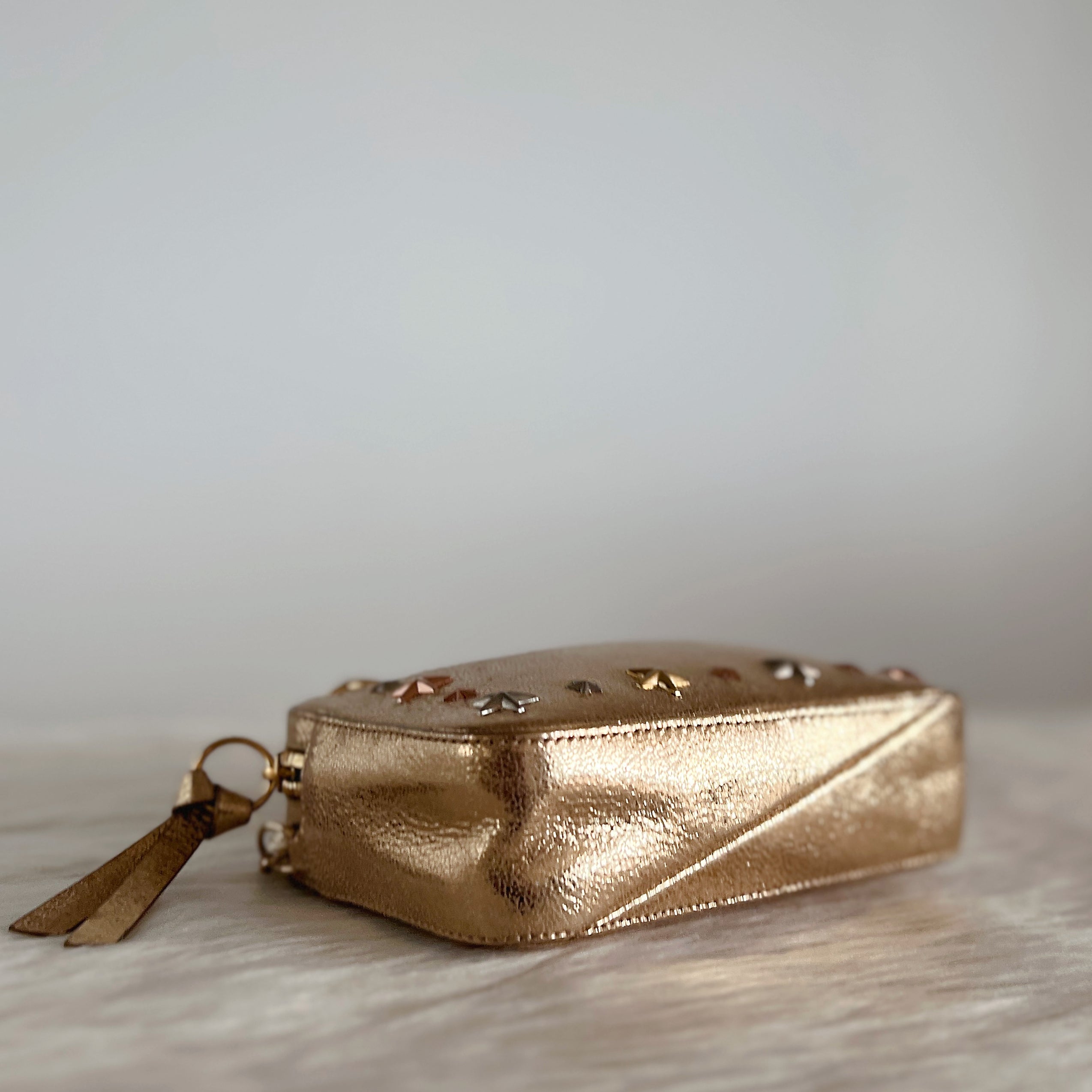 Jimmy Choo Metallic Gold Leather Star Detail Crossbody Shoulder Bag Excellent