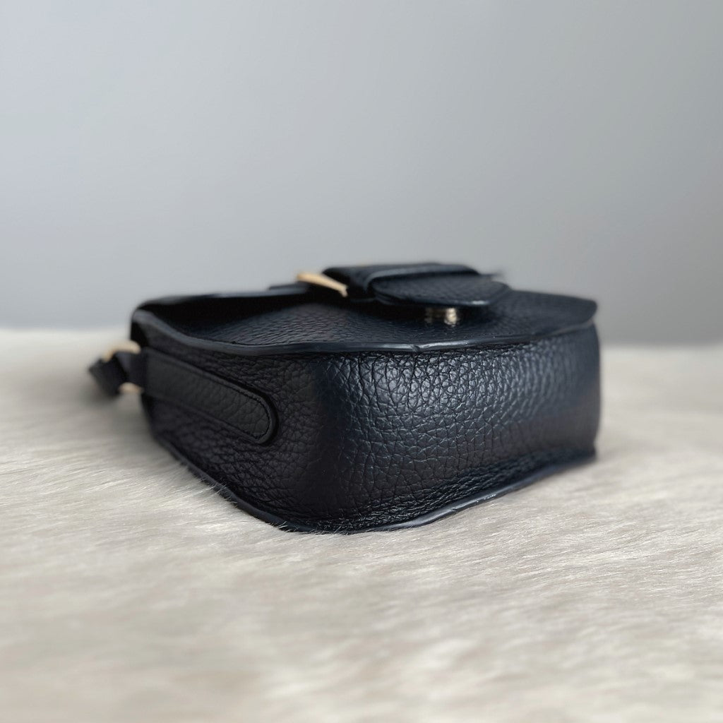 Furla Black Leather Front Buckle Crossbody Shoulder Bag Like New