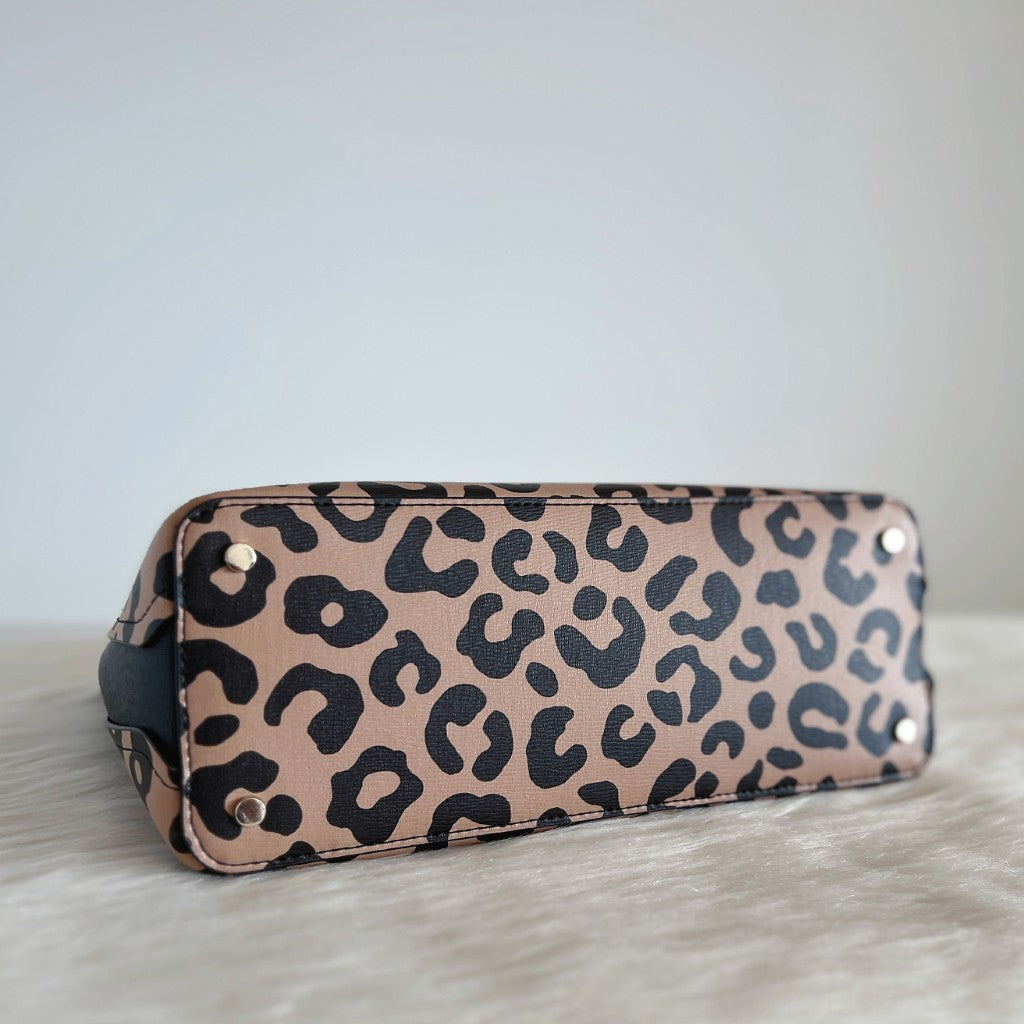 Kate Spade Black Leather Leopard Print 2 Way Shoulder Bag Like New