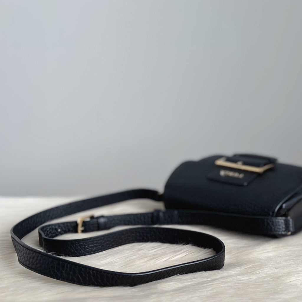 Furla Black Leather Front Buckle Crossbody Shoulder Bag Like New