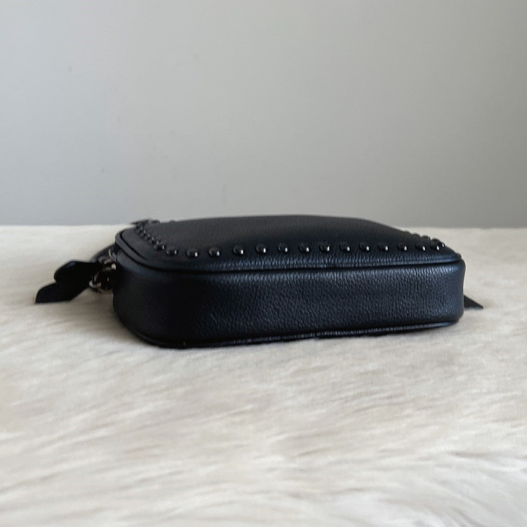 Coach Black Leather Double Compartment 2 Way Crossbody Shoulder Bag Excellent