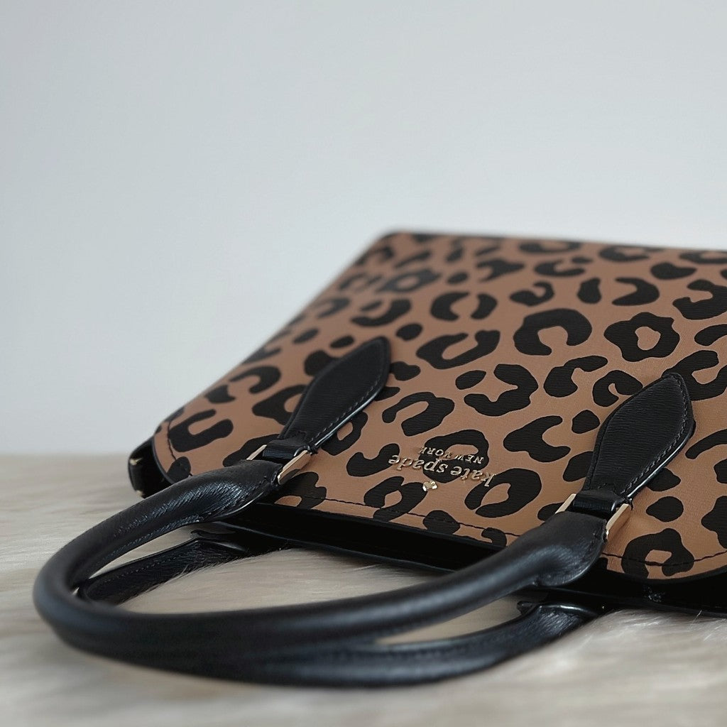 Kate Spade Black Leather Leopard Print 2 Way Shoulder Bag Like New